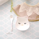 【再販】猫ちゃんの離乳食器【スプーン付き】/ポーセラーツ