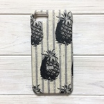 【iPhone6/6s/7/8/SE2のみ】モノトーンパイナップルストライプ柄 麻混カス残し スマホケース