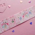 リボン幅25mm☆ うきうきアニマル(ピンクチェック)