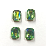 【6個】14×10mm 真鍮製台座付きガラスストーンスクエア グリーンオーロラ  爪付きビジュー