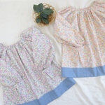 小花柄のまんまるポケット　長袖スモック【ラベンダー】（100-110size)＊　リバティ風