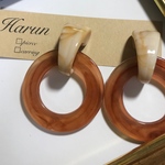 Harun❁﻿ベージュ×ブラウン大ぶりフープピアス❁﻿イヤリング
