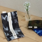 メンズ　 生成帆布折りたたみ　迷彩柄　携帯ティッシュケース　グレー（黒） 