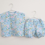 甚平みたいなサラッと涼しいベビー服 かぼちゃパンツと上着のセット 【水色お花畑】80 水遊び   セットアップ