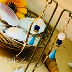 再販×3ラピスラズリ/ブルームーンストーン/ターコイズのロングピアス/イヤリング