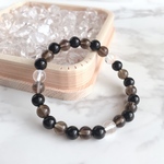 【 ヒーリング 厄除け 対人運 】 天然石 スモーキークォーツ オニキス 水晶 パワーストーン ブレスレット （6mm玉）