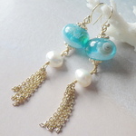 Jellyfish and Water Pearl ピアス/イヤリング　カリビアンブルー
