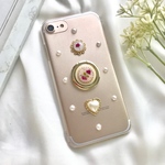  小花のスマホリング付き  押し花iPhoneケース スマホケース  iPhone11  Android Xperia Galaxyクリア iPhone12 SE2 韓国　全機種