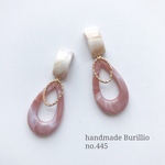 no.445 ベージュマーブル×ゴールドオーバル×ピンクホワイトマーブル雫 ピアス イヤリング