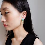【SALE】【 chimie vintage-722 】ドイツ製ターコイズとゴールドレースのイヤリング・ピアス