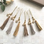 カメリア&シャネルストーン&タッセル ストラップ♪スマホストラップ　グレーグレージュベージュ