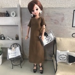 リカちゃん服♡ハンドメイド♡ライトブラウンＶネックマキシワンピ♡ドール服