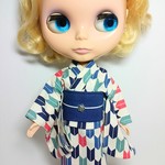 ブライス 浴衣 リカちゃん 浴衣 きなり 矢絣 紺色帯