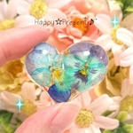 再販！大人可愛いblueビオラのぷっくりハートの選べるアクセサリー❤️✨ 送料無料 夏 本物の花 ブルー プレゼント ラッピング 限定 ヘアアクセサリー ブローチ ネックレス