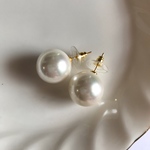 大珠 14mm シェルパール ステンレススチール製ピアス （貝パール）ホワイト