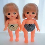 メルちゃんサイズ　パンツ２枚セット　紺小花　チェック
