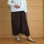 ガーゼ生地スカンツ風パンツ　茶