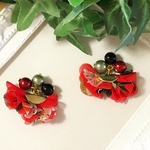 耳に優しい魔法のイヤリングorピアス【レッドシフォンタッセル】痛くない！落ちにくい！と好評♡