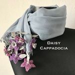 立体刺繍の花つき　コットンストール　ライトグレー＆パープル