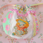 hana*ハンドメイド★レトロアニマルまんまる巾着♪パステルパッチワークブルーバニーちゃん