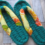 布ぞうり：綿タオル地emerald green25.5cm/kiwi&orange
