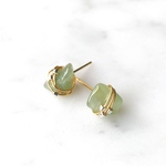 green aventurine x silver pebble earrings