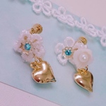 SALE♡お花レースとハートが可愛いイヤリング♡650円から450円に♡