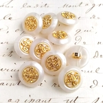 ■限定■10個入■15mm■ビンテージボタン (ホワイト　ゴールド)　 [0723-7] ピアスに!