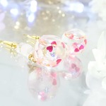 ハートとローズクォーツのハーバリウム ピアス イヤリング サージカルステンレスピアス
