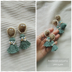 スモーキーグリーン♡リネン･タッセルビーズ刺繍ピアス/イヤリング