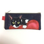 H様専用ページ 似顔絵 手描き 猫のペンケース ポーチ 小物入れ ねこ ネコ ロシアンブルー ポーチ 絵 絵画 イラスト アート 筆入れ