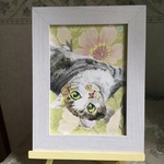 絹に描く猫似顔絵イメージアート うずらちゃん
