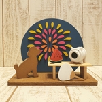 夕涼み☆花火とトイプードルの置物☆蚊遣り豚☆スイカ☆団扇☆動物・犬種の変更も色変更も可能！