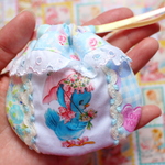 hana*ハンドメイド★レトロアニマルのパッチワークまんまる巾着mini♪青い鳥さん