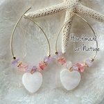 ライトアメジスト×チェリークォーツ♥ハートシェル✨ピアス♪