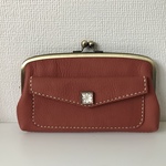 ふっくらマチ＆外ポッケ付き本革親子がまぐち長財布【ピンク色レザー】