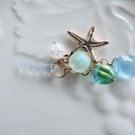 ☆アウトレット品！ 1点のみです。（再販予定はございません。） 宝石質ブルーカルセドニー　マロンブリオレットカット&チェコガラス　スマホピアス（イヤホンジャック）　　（815）