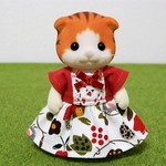 シルバニアファミリー　大人用　ワンピース　赤系　花柄　フラワー　服　シルバニア