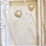  purl heart   アイフォンケース  スマホケース  アンティーク   デコ ハート パール  ハンドメイド 姫系   