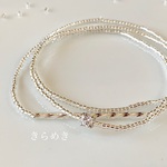 一粒キュービックジルコニアの三連シルバーブレスレット【キュービックジルコニア、シルバー、ゴム、ゴムブレスレット、シンプル、華奢】