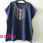 ボヘミアン刺繍と金色三日月☆サラサラ♪コットンシャツ（ネイビー）
