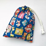 コップ袋 巾着袋 片ひも ブルー レトロアニマル