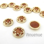ナチュラルウッドカボション 18mm【Gold Flower Frame】4個