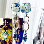 ブルーの紫陽花とかすみ草のピアス