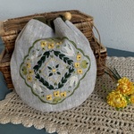 刺繍まんまる巾着『種・葉・花・実』グリーン系