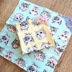 【送料無料】にゃんかち（ガーゼハンカチ２枚セット）猫顔ミント・クリーム