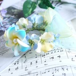 サイドリボン付きブループルメリアの花冠　うさぎ花冠 　Ｓサイズ　 ペット用