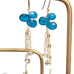 エレクトリックブルーアパタイトとハーキマーダイヤモンドのピアス 夏アクセサリー 14kgf キラキラ