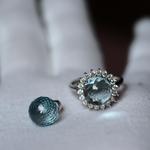 Blue Topaz 10MM FacetedHalf Ball　S925WG：ZCリング