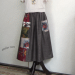 着物リメイク♪ポケット付きパッチスカート　丈７５ｃｍ（裏地付き）